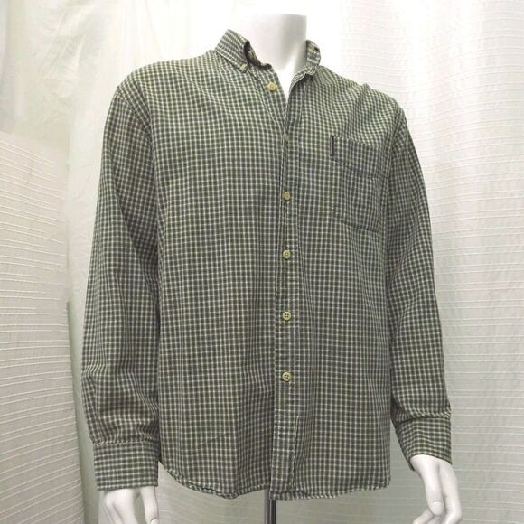 Abercrombie & Fitch Outdoor Plaid Shirt Green Tan Long Sleeve Men's Medium - Picture 1 of 7